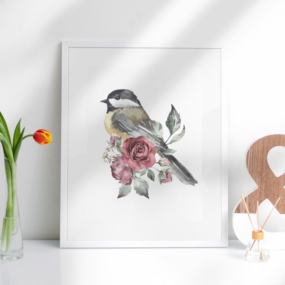 Chickadee Bird Wall Art Print Poster Illustration Unframed - Picture 9 of 10